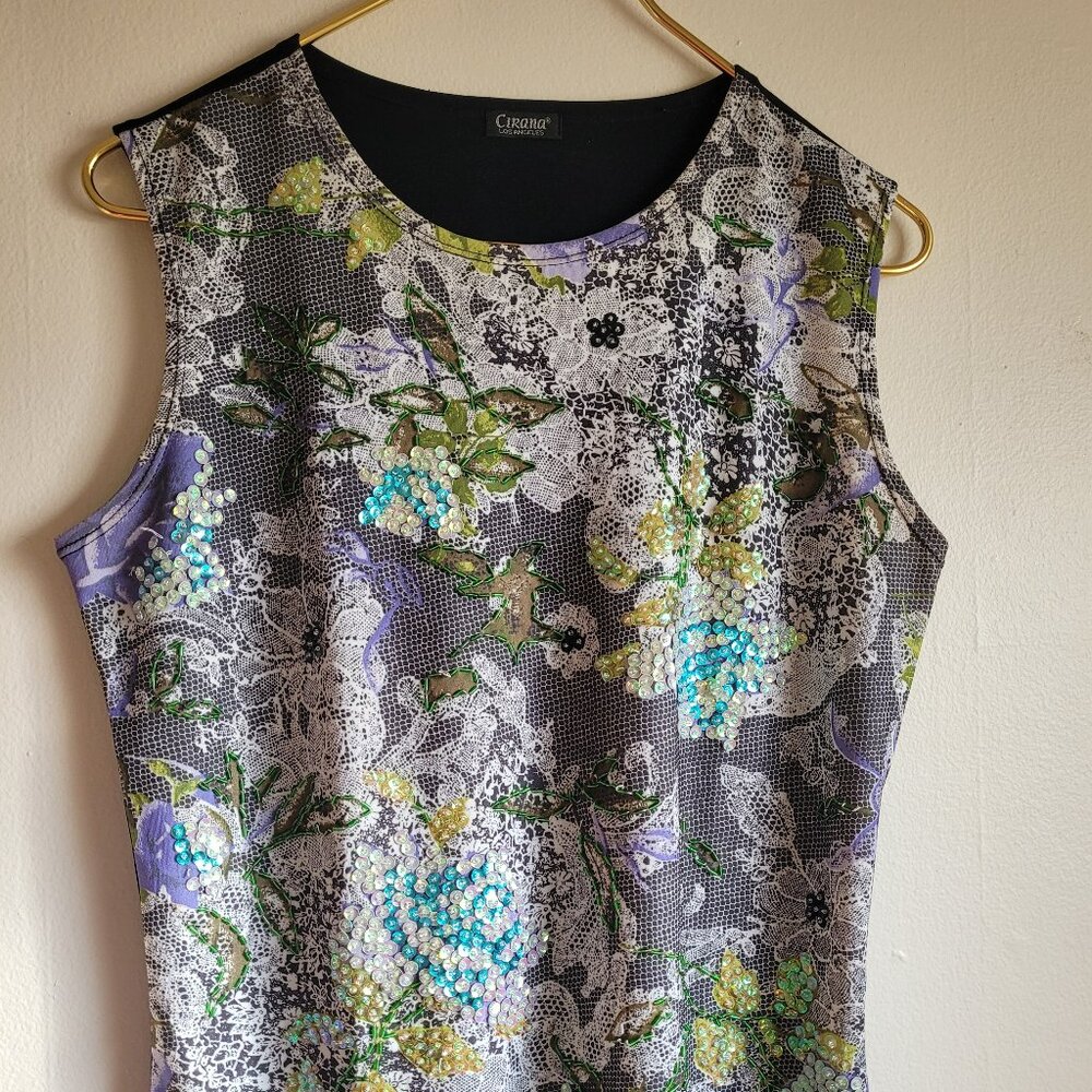 Cirana Los Angeles Women’s Sleeveless Black Top Sz XL – Hand Embroidered